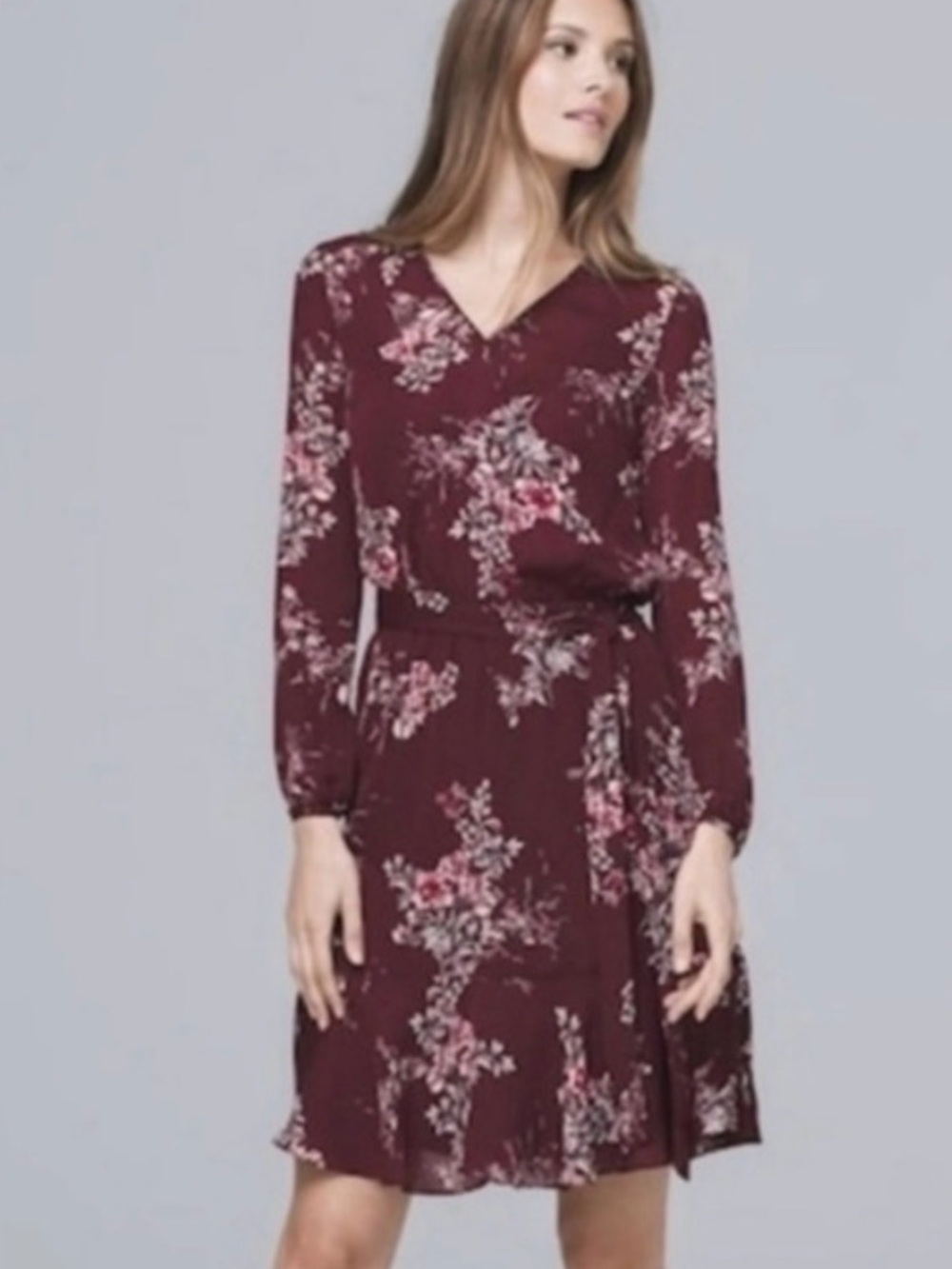 White House Black Market Dress Burgundy Pullover Ruffle Skirt Sz 12 NO BELT
